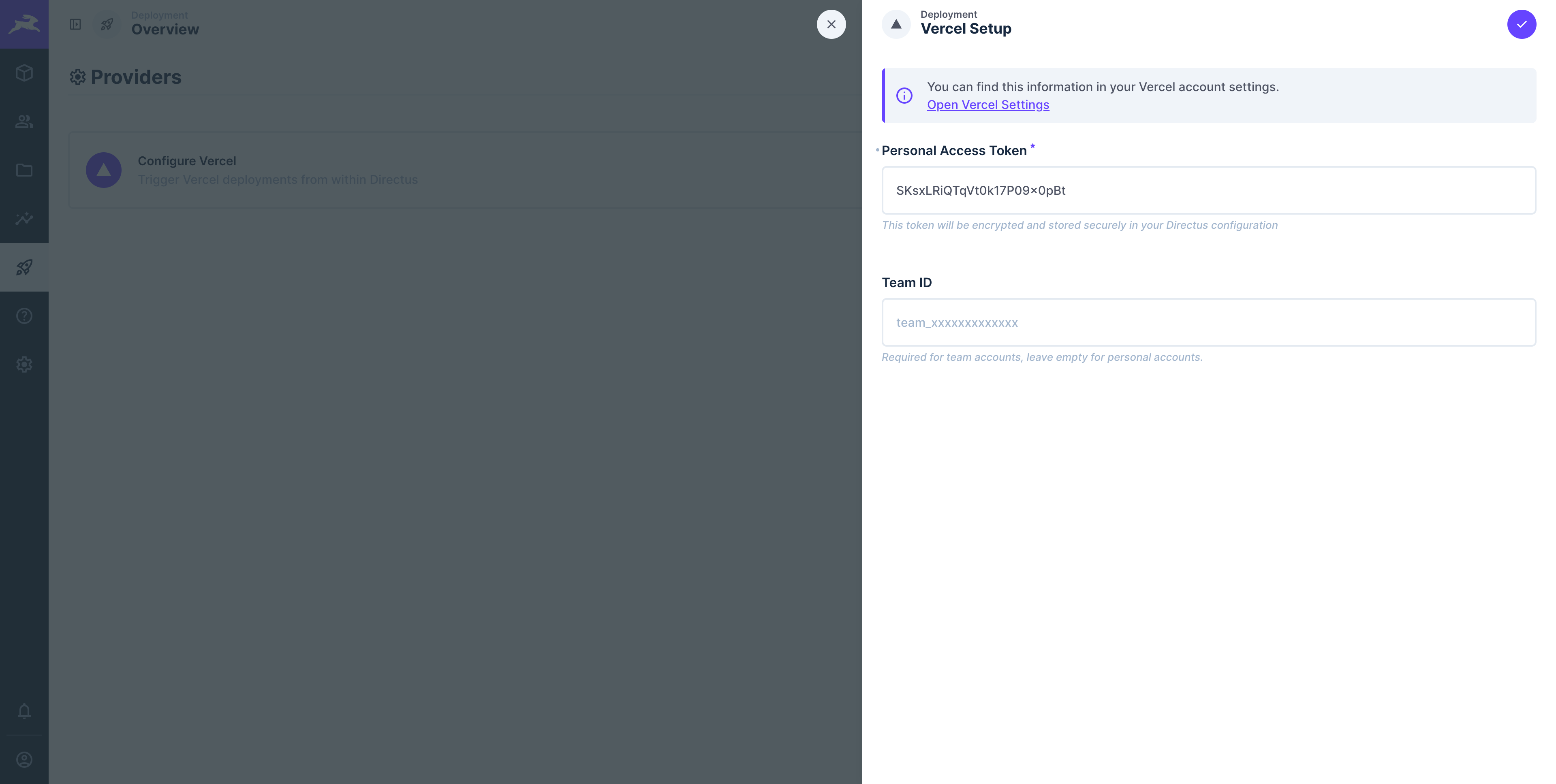 Vercel configuration token